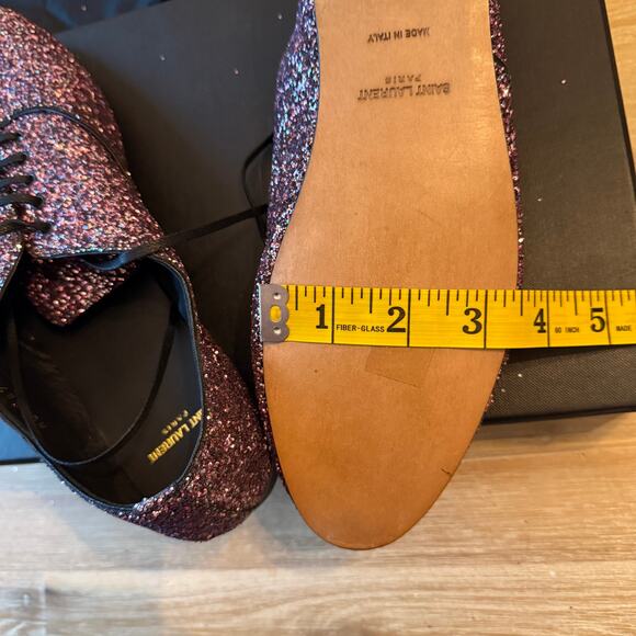 Saint Laurent YSL Glitter Lace-Up Oxford Shoes Size 40 Leather Unisex NIB COA - Picture 3 of 11